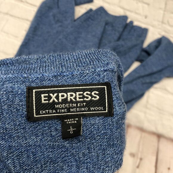 Express Men Modern Fit Extra Fine Merino Wool Sweater Size Large Blue B297 -21 - Picture 6 of 12